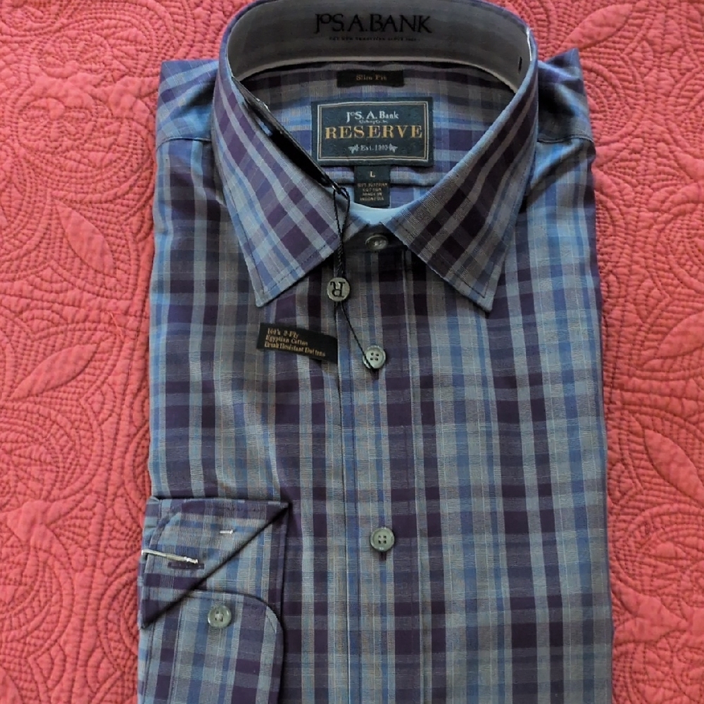 Jos. A. Bank Men's Checkered Blue and Purple Dress Shirt